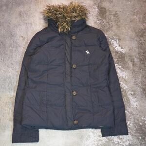 Y2K Abercrombie Puffer Jacket! Faux Fur Blue & Plaid
